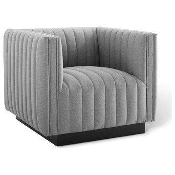 Perception Tufted Upholstered Fabric Armchair, Light Gray