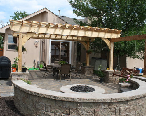 Paver Patio Fire Pit Double Seat Wall Pergola W Swing Save Paver Patio Fire Pit