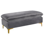 Meridian Furniture - Naomi Velvet Upholstered Ottoman/Bench, Gray - Prop your feet and legs up like a boss with this Naomi Grey Velvet Ottoman as the newest addition to your home decor plans. This elegant ottoman is covered in rich velvet to provide a neutral style boost to your room while pampering your feet in comfort at day's end. Customize its look with your choice of gold or chrome legs; both are included so that you can give this plush stool a personalized spin. Place it at the foot of the bed for a regal look, add it to a foyer for a spot to rest while putting on shoes, or bring it into the living room for an extra seat as needed.