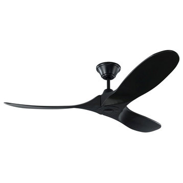 52 Inch Propeller Ceiling Fan Remote Control (3-Blade)-Matte Black Finish-Black