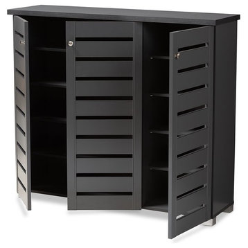 Adalwin Dark Gray 3-Door Wooden Entryway Shoe Storage Cabinet