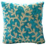 The HomeCentric - Handmade Blue Corals Pillows Cover, Art Silk Pillow Covers 18"x18", Aqua Ornate - Aqua Ornate is an exclusive 100% handmade decorative pillow cover designed and created with intrinsic detailing. A perfect item to decorate your living room, bedroom, office, couch, chair, sofa or bed. The real color may not be the exactly same as showing in the pictures due to the color difference of monitors. This listing is for Single Pillow Cover only and does not include Pillow or Inserts.