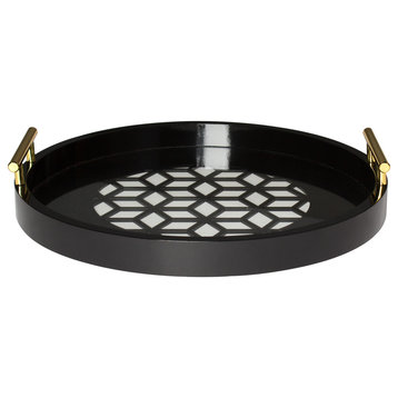 Caspen Round Decorative Tray, Black 15.5" Diameter