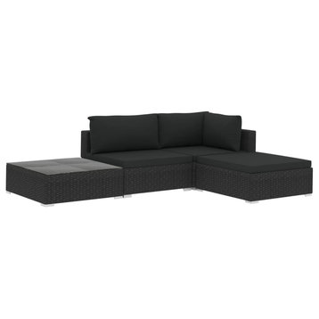 vidaXL Patio Lounge Set 4 Piece Sectional Sofa with Table Poly Rattan Black