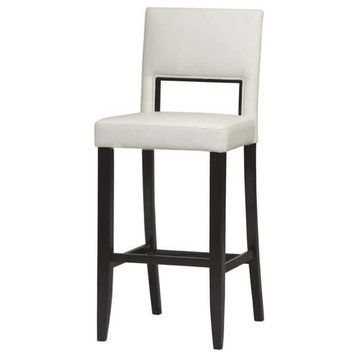 Riverbay Furniture 30" Faux Leather & Wood Bar Stool in White/Dark Espresso