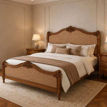 French Rococo Cane Bed | Hand-Carved Luxury French Country Furniture