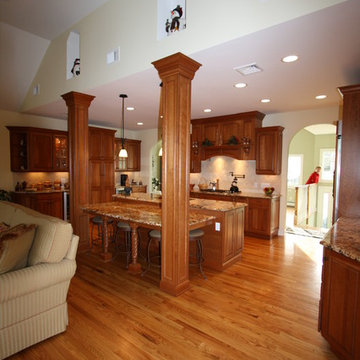 Wayne NJ Traditional Kitchen Family Room Combo - Medium Cherry -Granite