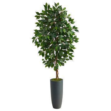 5' Ficus Artificial Tree, Gray Planter