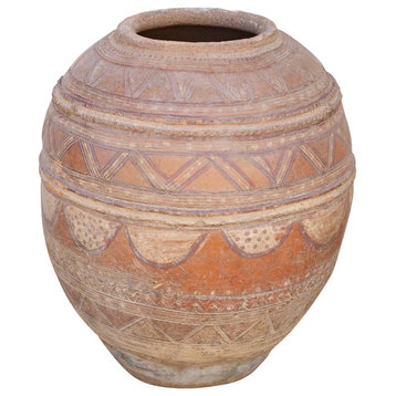 Tall Painted African Clay Water Pot