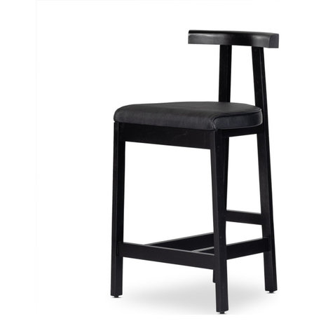 Tex Stool Black Rosa Morada, Black Leather, Counter