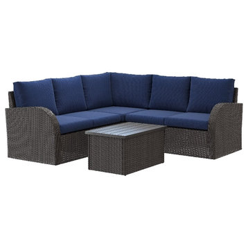 Brisbane 6-Piece Outdoor Wicker / Rattan Sectional Set with Blue Cushions