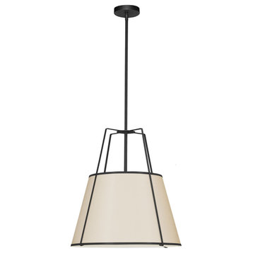 Contemporary Modern Pendant Light, Black With Cream Tapered Drum Shade