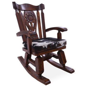 Wooden Rocking Chair Handcarved Back Removable Hair-On Cowhide Pillow RC134-CP