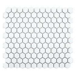 Walls and Floors - Hexagon Matte Tiles, 1 Sheet, White Matte - Wall & Floor Tiles