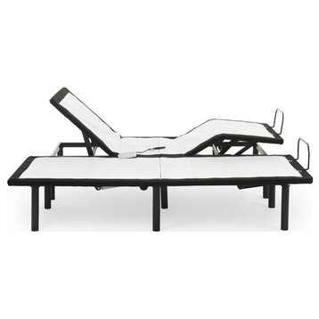 Pemberly Row Transitional Metal Model W Adjustable King Split Bed Base in Black