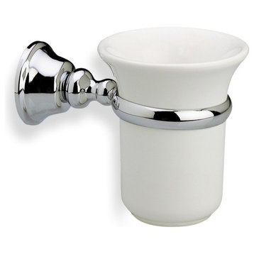 Wall Mounted White Ceramic Toothbrush Holder With Brass Mounting, Chrome