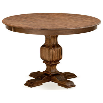 Round Dining Table, Rustic Rubberwood Table, Sandblasting Antique Walnut, 48"