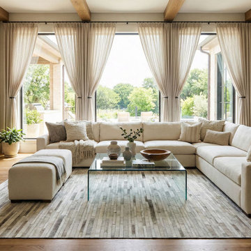 Gray and White Striped Patchwork Cowhide Rug - 252