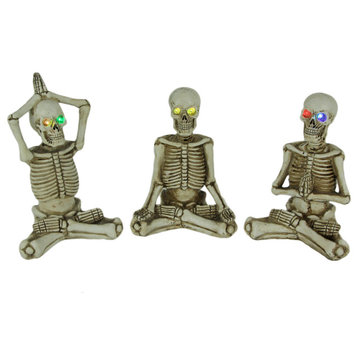 Bone Stretchers Yoga Skeleton Figurines with Color Changing LED Eyes Set of 3