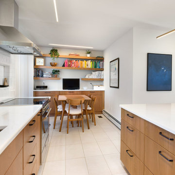 Modern Scandinavian Kitchen Remodel | Natural Wood Cabinets, White Quartz Isla