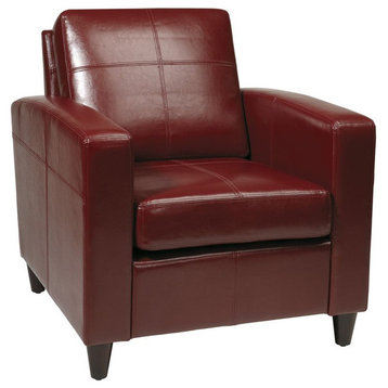 Venus Club Chair in Crimson Red Bonded Leather and Solid Wood Legs