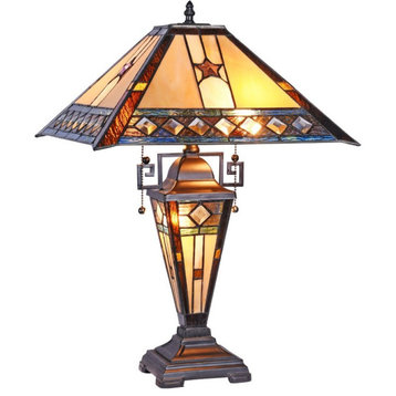 CHLOE Tristan Tiffany-style 1 Light Double Lit Table Lamp 16" Wide