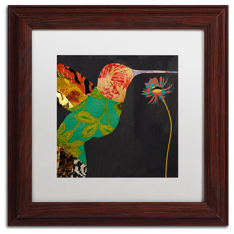 Color Bakery 'Hummingbird Brocade IV' Art, Wood Frame, White Matte, 11"x11"