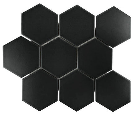 Gio Black Matte 4" Hexagon Porcelain Mosaic Tile, 1 Sheet ...