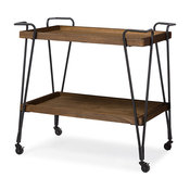 Laydon Textured Metal Distressed Ash Wood Mobile Serving Cart, Antique Black