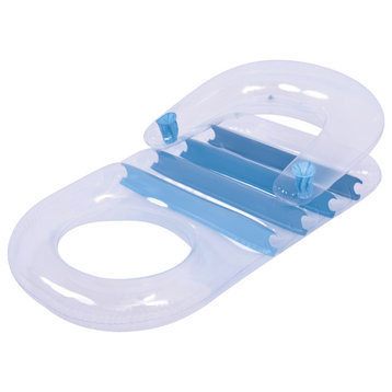 59" Blue Transparent Inflatable Pool Lounger with Cup Holders
