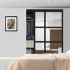 2 Panels Mirror Bypass Closet Sliding Door 3 Lite Shaker Style, 60"x80", Finished (Painted)
