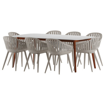 Amazonia 9-Piece Rhodes Rectangular Patio dining Set White Table Grey Aluminum