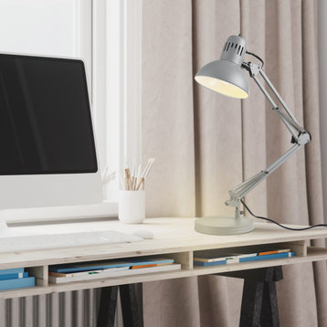 28" Matte Gray Spring Balanced Arm Desk Lamp With Interchangeable Base