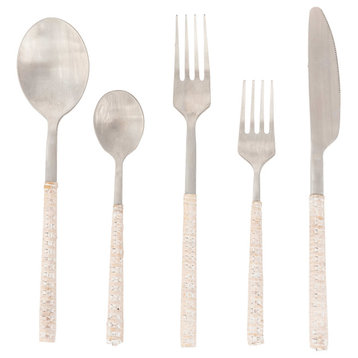 Rattan Stainless Steel Cutlery, Set of, White Wash