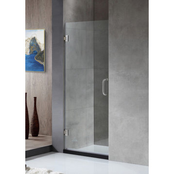 Fellow Series 24" by 72" Frameless Hinged shower door, Brushed Nickel, Handle