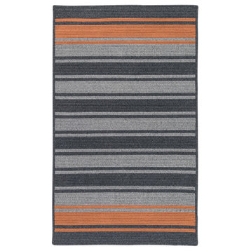Frazada Stripe Charcoal & Orange 5'x7', Rectangle, Braided Rug