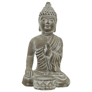 Cement Sitting Buddha Figurine Natural Gray Finish