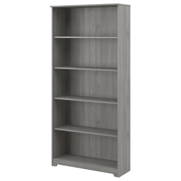 Tall Bookcase, Wooden Construction With 3 Adjustable Shelves, Modern Gray