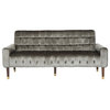 Adan Tufted Velvet Sofa With Gold Tipped Tapered Legs, Gray, Gold Finish