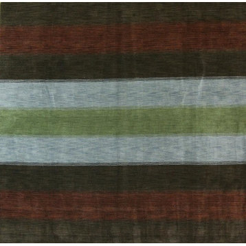 Gabbeh Modern Striped Hand-Knotted Square Oriental Area Rug, Multi, 9'9"x9'7"