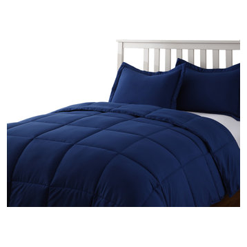 Lotus Home Water and Stain Resistant Microfiber Comforter Mini Set, Navy, King