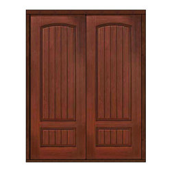Prehung Entry Double Door 96 Fiberglass 2 Panel V-Grooved Solid - Front Doors
