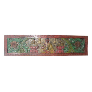 Mogul interior - Consigned Decorative Buddha Headboard Carved Door India Solid Rustic Wood - Wall Sculptures