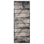 Jaipur Living - Vibe Trevena Abstract Gray and Gold Area Rug, Blue and Gray, 3'x8' - The Tunderra collection boasts a stunning, textural, and high-end look at an accessible price. The Trevena rug showcases an abstract motif inspired by natural rock formations, offering depth and dimension in a rich gray, black, blue, and light taupe colorway. This durable and easy-to-clean polyester rug is ideal for heavily trafficked rooms of the home.