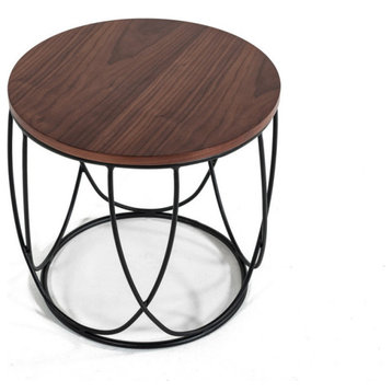 Lilsa Modern Walnut and Black Round End Table