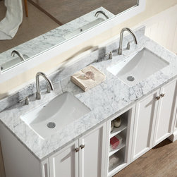 61 inch Contemporary Double Sink Bathroom Vanity Set in White Finish - Bathroom Vanities And Sink Consoles