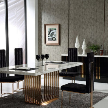 Kingsley white marble top & rosegold modern dining collection!