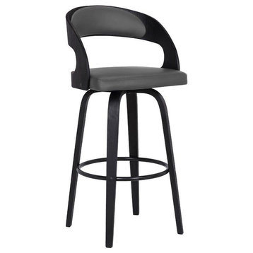 Armen Living Shelly 26" Modern Faux Leather Counter Stool in Black and Gray