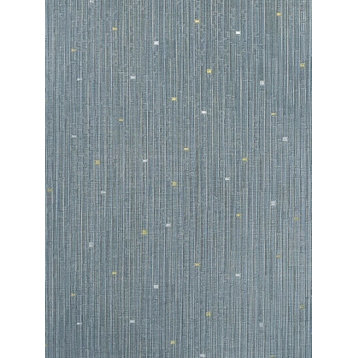 Striped Wallpaper blue gray gold textured vertical faux bamboo grasscloth lines,