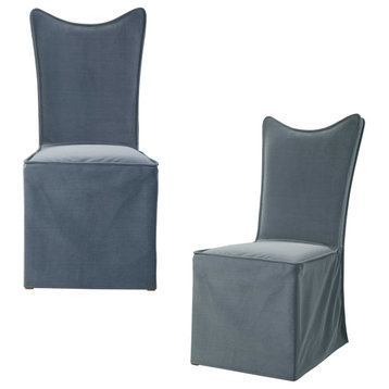 Elegant Blue Gray Velvet Side Dining Chair Slipcover Classic, Set of 2